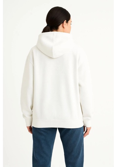 Efnaz Style Samuray Ninja Çift Kapşonlu Zıp Fermuarlı Kanguru Çepli Hoodie Maske Detaylı Swetshirt - Beyaz