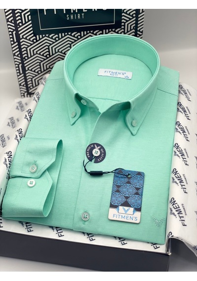 Slim Fit Uzun Kol Pamuklu Hediye Kutulu Kolay Ütülenebilir Erkek Gömlek Fs-002225 - Koyu Mint-3377