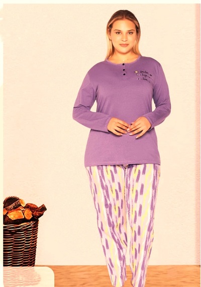 Alperi Büyük Beden Battal Kışlık Pijama Takımı Mor