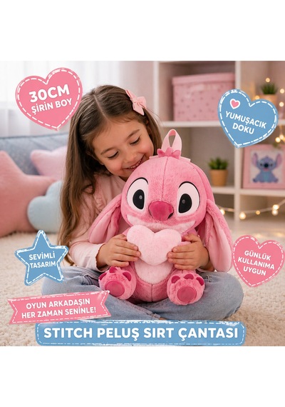 30 Cm Stitch Peluş Sırt Çantası Yumuşacık Peluş Çanta Sevimli Tasarım Günlük Ve Hediye Pembe Çok Renkli