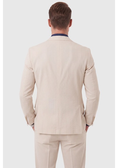 Deepsea Erkek Slim Fit Dar Kesim Çizgili Gofre Kumaş Bej Takım Elbise Tek Düğme İpli Pantolon 2602311 Deepsea Erkek Slim Fit Dar Kesim Çizgili Gofre Kumaş Bej Takım Elbise Tek Düğme İpli Pantolon 2602311