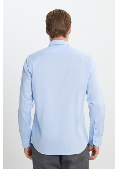 Erkek Mavı %100 Pamuk Slim Fit Dar Kesim Düğmeli Yaka Oxford Gömlek Mavi