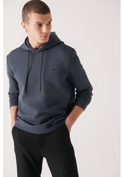 Avva Erkek Antrasit Sweatshirt Kapüşonlu Esnek Yumuşak Doku İnterlok Kumaş Standart Fit Normal Kesim B001101 Antrasit