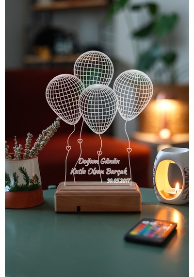 Doğum Günü 4 Balon 16 Renk Kumandalı 3d Gece Lambası