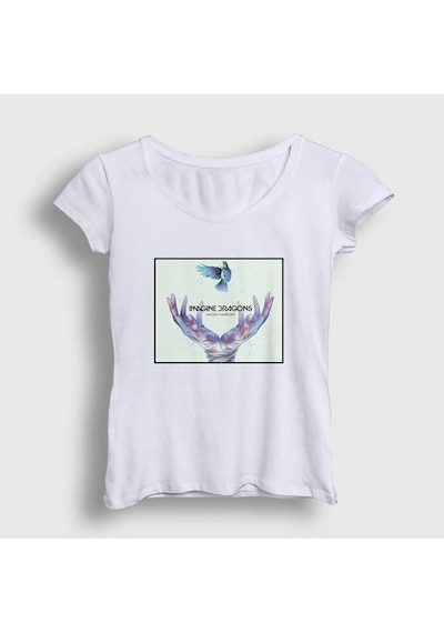 Presmono Kadın Smoke Imagine Dragons T-shirt Beyaz