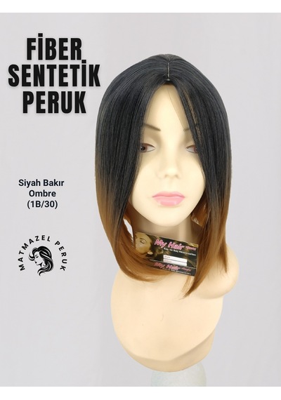 Küt Model Fiber Sentetik Peruk Siyah Bakır Ombre No-1B-30