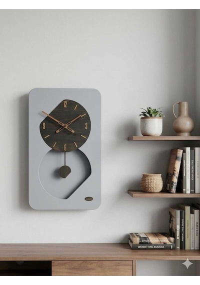 Nairobi Ledli Ahşap Salon Duvar Saati Quartz Ultra Sessiz Mekanizma 55 Cm X 34 Cm Gri
