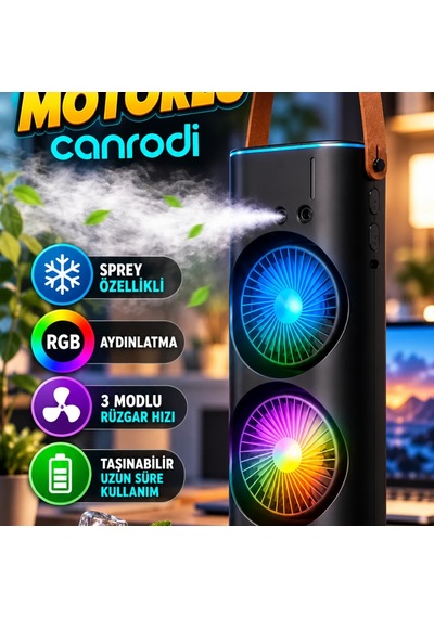 Çift Motorlu Masa Fanı Sprey Özellikli Rgb Aydınlatmalı 3 Modlu Taşınabilir Fan