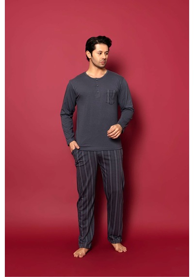 Redline Erkek Uzun Kol Pijama Takımı Yeni Sezon 6707 Gri