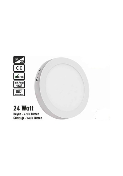 Led Tavan Spot Panel Yuvarlak Sıva Üstü 24 Watt Driverli Panel Çok Renkli