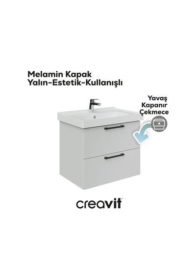 Creavit D20 65 Cm İki Çelmeceli Lavabo Dolabı Beyaz Melamin Kapak Demonte Beyaz Creavit D20 65 Cm İki Çelmeceli Lavabo Dolabı Beyaz Melamin Kapak Demonte Beyaz