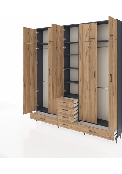 Arges Dolap 6 Raflı 6 Çekmeceli 4 Askılı 220x30x243 Antrasit-çam/çam Atlas Çam/atlas Çam Arges Dolap 6 Raflı 6 Çekmeceli 4 Askılı 220x30x243 Antrasit-çam/çam Atlas Çam/atlas Çam