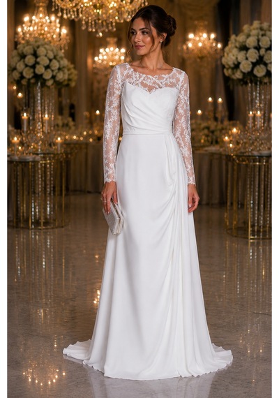 Gül&can Butik Beyaz Dantel Detaylı Uzun Abiye Elbise Beyaz