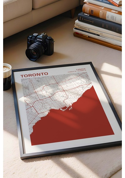 Toronto Kanada Canada Haritası Çerçeveli Tablo Lüks Salon Ofis Duvar Dekorasyonu Hediyelik Tablo