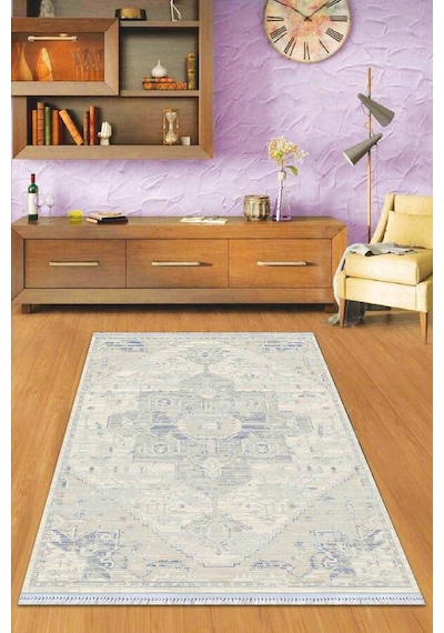 Eflatun Vintage Dokuma Pamuk Taban Kaymaz Kilim Klm368n11