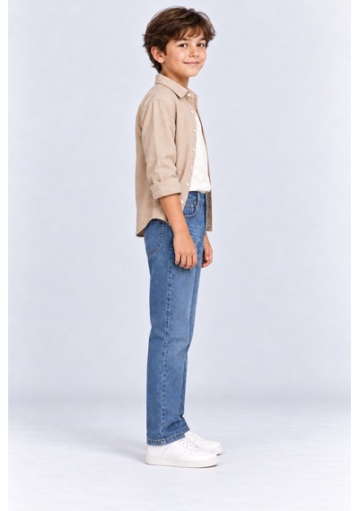 Ahengim Erkek Çocuk Desenli Kot Pantolon Düz Paça Jean Ak140493 Mavi