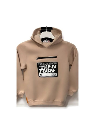 Cantoy Erkek Çocuk Önü Fermuarlı Cep Detaylı İçi Şardonlu Sweatshirt-15178 Bej