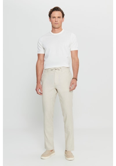 AC&Co / Altınyıldız Classics Erkek Bej Slim Fit Dar Kesim Beli Bağlamalı Yan Cepli Balıksırtı Desenli Pantolon Bej