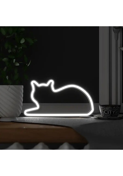 Mustard Sitting Cat Led Işık M11049b Çok  Renkli