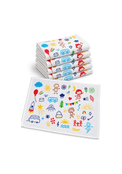 6'lı Okul Beslenme Örtüsü 35x50 Cm Pamuklu Yıkanabilir Happykids Beyaz
