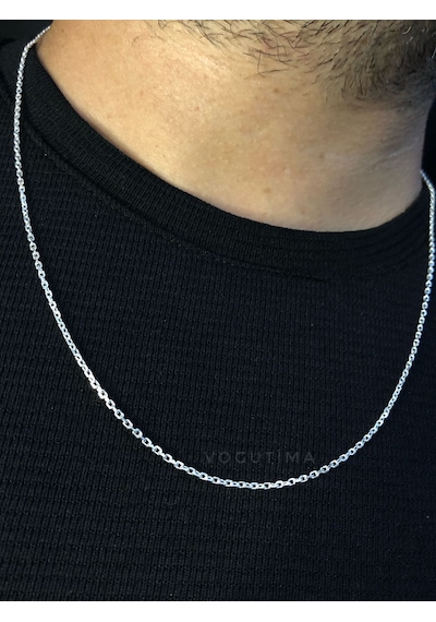 Erkek Kadın Gümüş Kolye - 1.5mm Forse Model 925 Ayar Unisex Işıklı Kutuda Sevgiliye Eşe Kolye Zincir