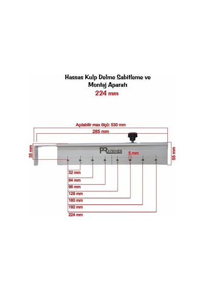 Hassas Kulp Delme Sabitleme Ve Montaj Aparatı 224 Mm