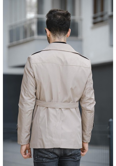 Oksit Lusaka Su İtici Slim Fit Kemer Detaylı Trençkot Taş Rengi