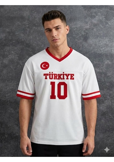 Yılmazergiyim Pamuklu Milli Takım Temalı Oversize T-shirt Ov-mt-01 Beyaz