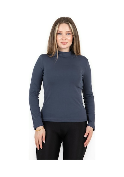 Sortie Collection Yarım Balıkçı Uzun Kol Likralı Basic Penye Bluz Füme