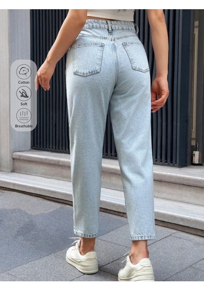 Blue Marlın Kadin Buz Kar Yüksek Bel Mom Jeans Pantolon Mavi