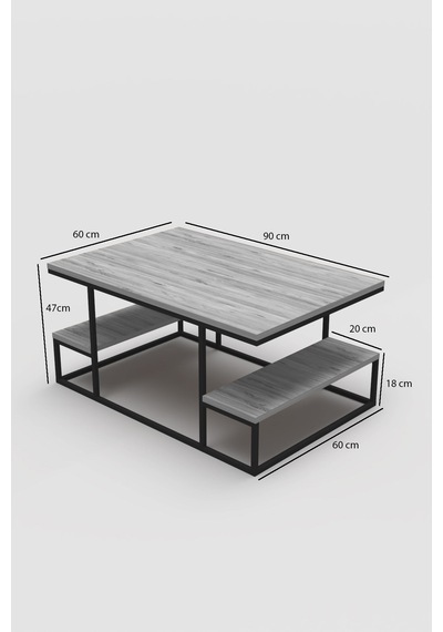 Reyo Falez Deluxe Raflı Orta Sehpa 60x90 Cm Modern Dikdörtgen Orta Sehpa Beyaz