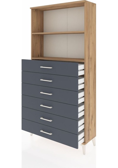 Arges Dolap 2 Raflı 6 Çekmeceli 88x30x182 Çam-antrasit Çam