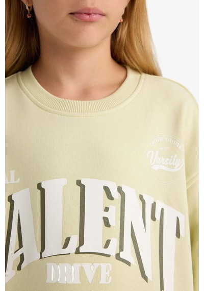 Defacto Kız Çocuk Relax Fit Bisiklet Yaka Baskılı Sweatshirt E6760a825augn1236 Yeşil
