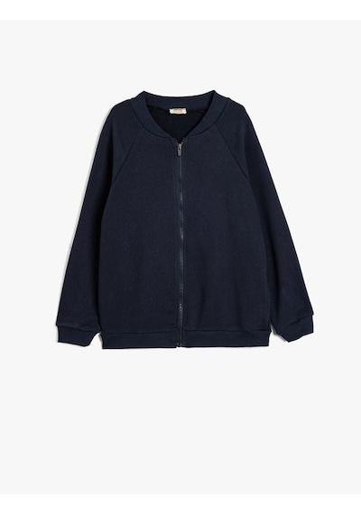 Koton Fermuarlı Sweatshirt V Yaka Uzun Kollu Lacivert 5wkb10388tk Lacivert