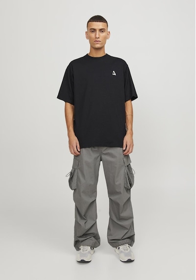 Jack & Jones Sirt Ve Gögüs Baskili Tisört - Triangle 12253435 Siyah Yeşil