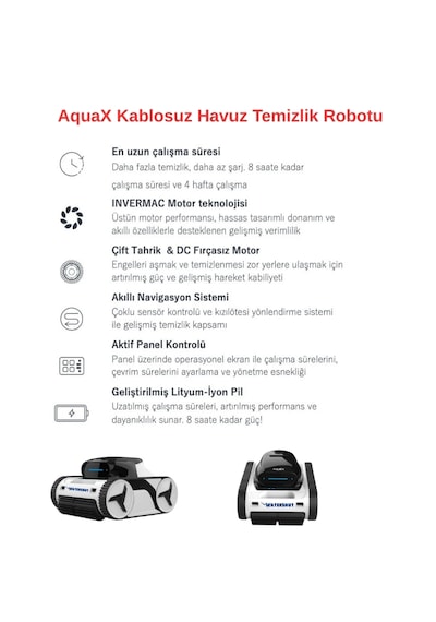 W80 Kablosuz Havuz Robotu 8 Saat Kesintisiz Çalışma Süresi