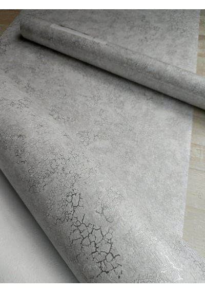 Açık Gri Gümüş Çatlak Efektli Hafif Kabartmalı Duvar Kağıdı 5 M²
