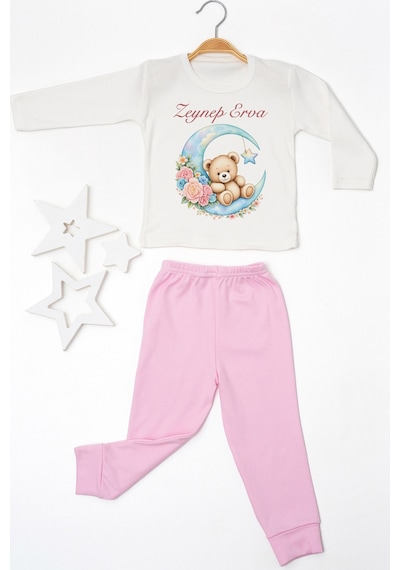 Pia Baby İsme Özel Kız Çocuk 2 Adet Pijama Takımı %100 Pamuk Penye İsim Baskılı Kişiye Özel Kreş Pijaması Hediye Seti 11178p15pi Krem