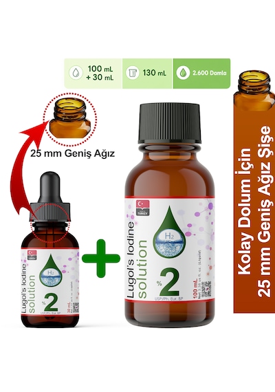 Lugol Çözeltisi %2 130 Ml Kolayca Doldur Sınırsız Kullan Lügol Cam Damlalıklı Geniş Ağız Şişe,pharma Grade