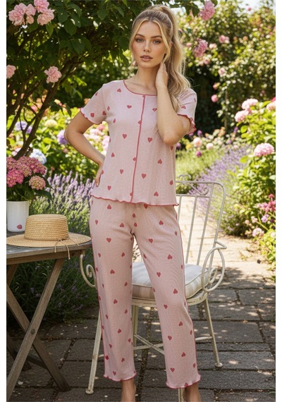 Siyah İnci Fitilli Kaşkorse Örme Pijama Takım 26120551 Somon