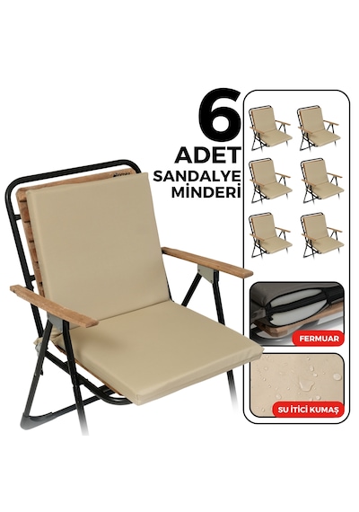 Xpermate 6'lı Arkalıklı Sandalye Minderi Fermuarlı 40x40 Bej