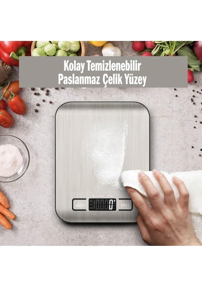 Tr Techfit Tf-1002 Dijital Mutfak Terazisi, 5 Kg Kapasiteli, Paslanmaz Çelik, Lcd Ekran, Dara Fonksiyonlu, G/ml/oz/lb Genel