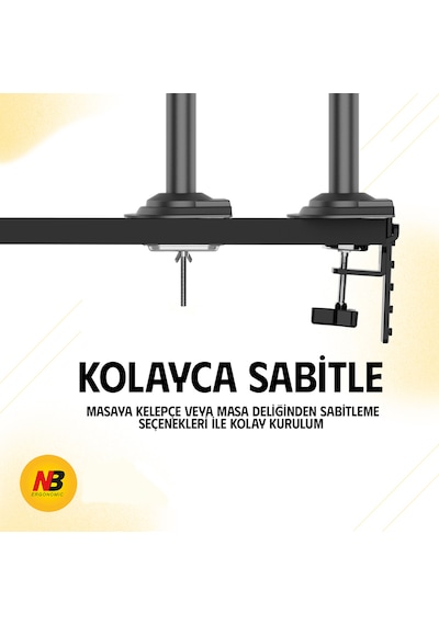 Monitör Standı North Bayou H100 2026 Yeni Model Amortisörlü Tekli Monitör Standı Gri 17-32 Inç - 2-9 Kg