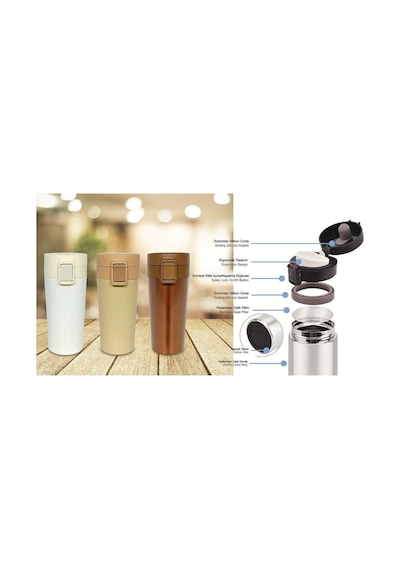 380 Ml Çift Katlı Mug Termos Filtreli Kapak - Çok Renkli Çok Renkli