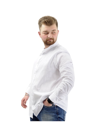 Mode Xl Büyük Beden Erkek Gömlek Uzun Kol Likralı Keten Gömlek U20385 Beyaz Beyaz
