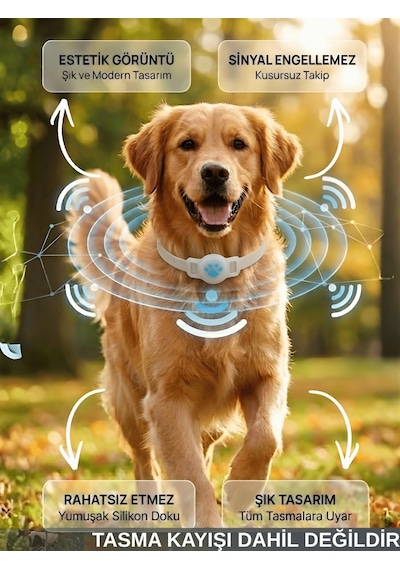 Gözcü Mobil Boş Airtag Yuvalı Kedi Köpek Tasması Evcil Hayvan Pet Takip Cihazı Silikon Yaka Kılıfı Şık Tasarım Beyaz Beyaz