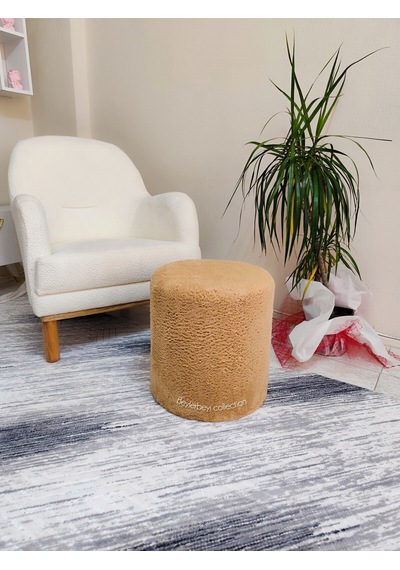 Puf , Kahverengi Peluş Kumaş ,makyaj Pufu Puf Sandalye Ayak Uzatma Pufu 45 Cm Yükseklik Kahverengigdg