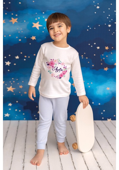 Pia Baby İsimli Kız Çocuk Pijama Takımı %100 Pamuk Penye İsme Özel Baskılı Kişiselleştirilebilir Pijama Seti 20202m14pi Krem