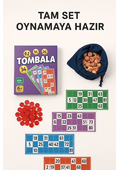 Renkli Tombala Seti 24 Adet Kart Tam Takım Aileyle Oynamaya Hazır Eğlenceli Kutu Oyunu