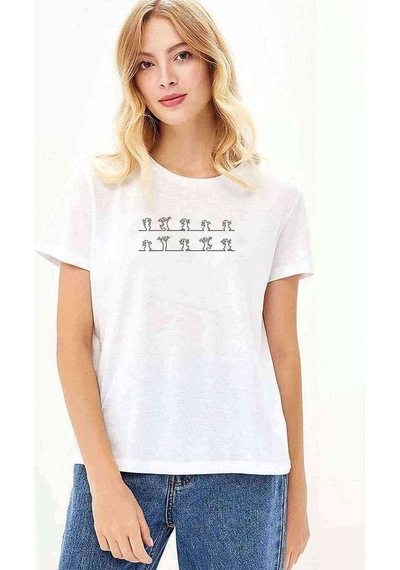 La Linea Trt Cizgi Adam Dance Baskılı Beyaz Kadın Tshirt